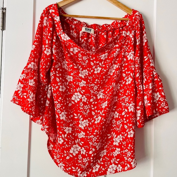 Verse Off-Shoulder Floral Top | Coral & White | Size Large | Pristine Condition - Picture 2 of 5